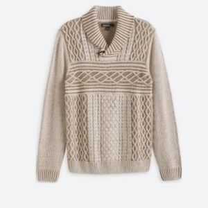 COMMERCE Patchwork Cableknit Shawl Collar